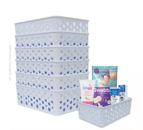 Kit 6 Cesta Organizadora Rattan Gaveta Armário Bebe Comoda