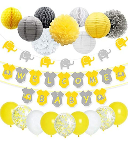 Decoracion Para Baby Shower/amarillo-gris-blanco.marca Pyle