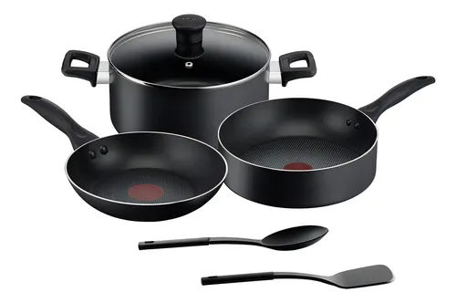 Batería T-fal A741s775 Family Cook De 6 Piezas Negra Color Negro