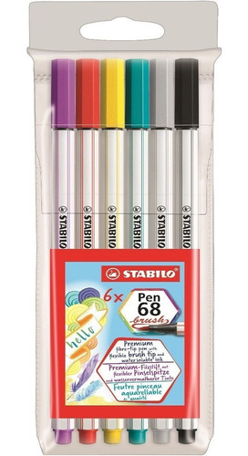 Caneta Brush Pen 68 Est C/ 6 Cores Stabilo