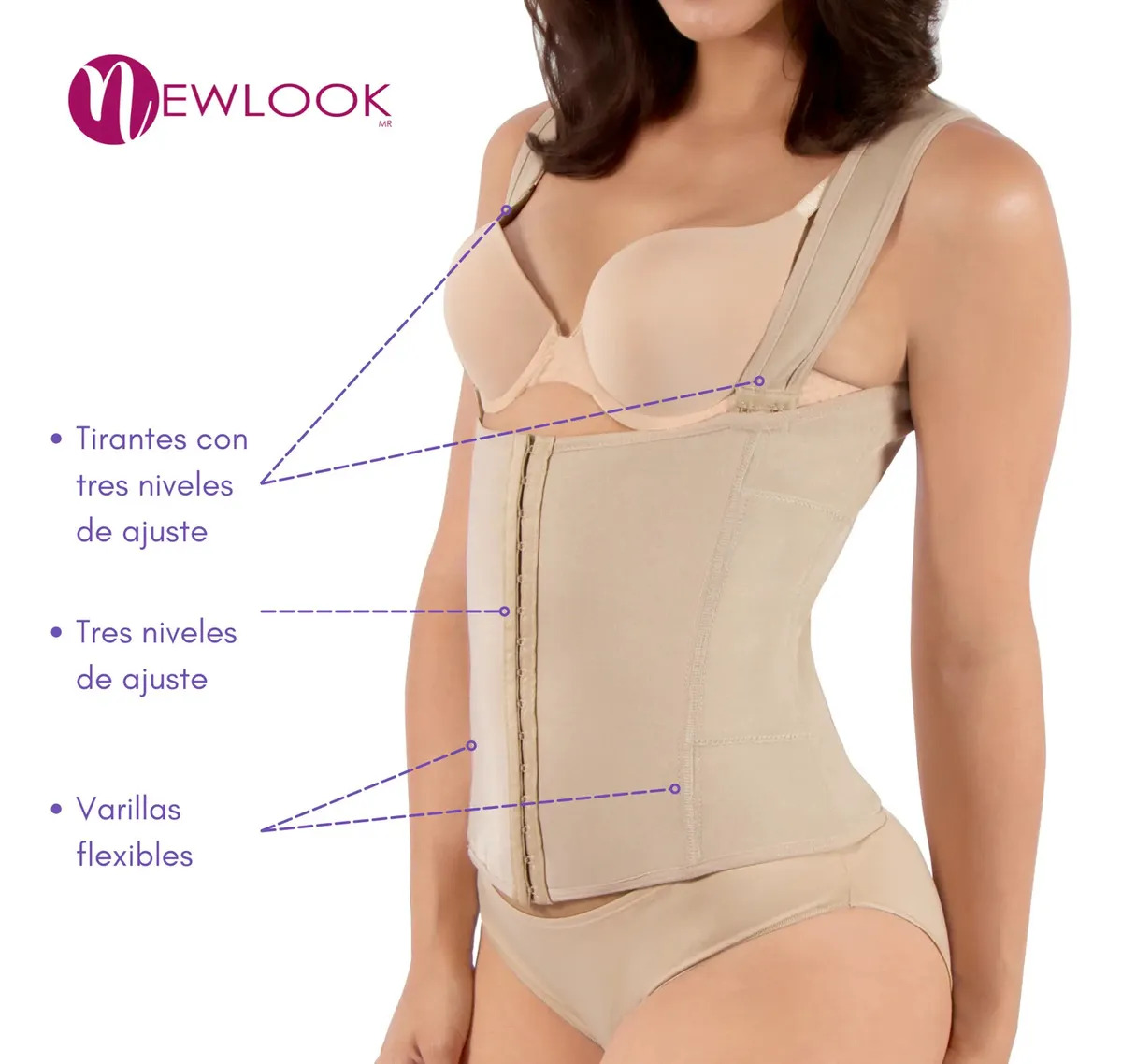 Chaleco Faja Modeladora Cintura Y Corrector Postura Newlook Color Nude Talla Xl