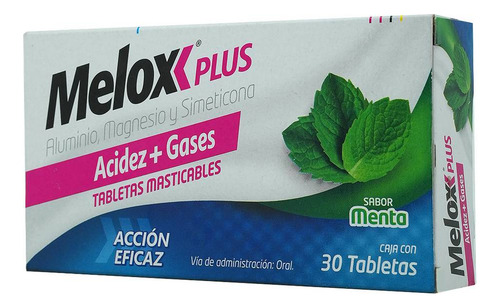 Melox Plus Tabletas Masticables Menta, 30 Tabletas