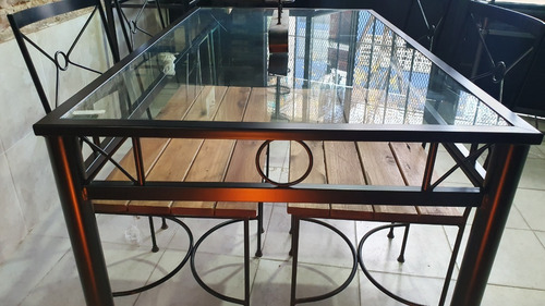 Imagen 5 de 9 de Mesa Comedor Industrial Hierro Y Madera 140x80x78 + 4 Sillas