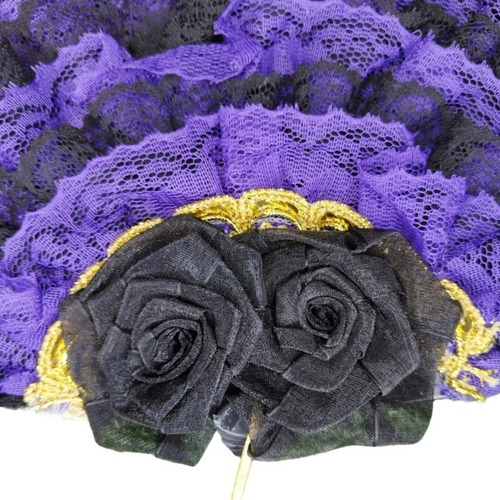 Leque Pomba Gira Negra E Roxa Super Luxo