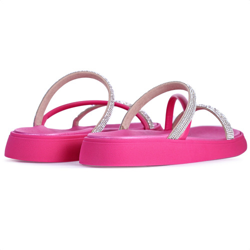 Sandália Chinelo Moleca Rosa Barbie Napa Com Strass