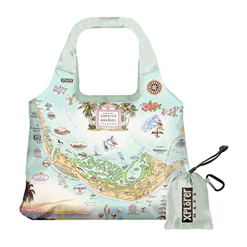 Bolsa Con Asas Con Diseño De Mapa De La Isla Sanibel-captiva