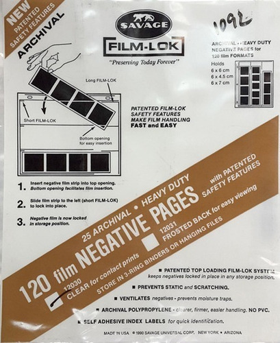 Imagen 1 de 2 de Portanegativos Film-lok 120mm Pack X 10 Hojas (101092)