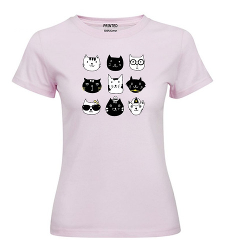 Polera Mujer Estampado Gatitos Kawaii