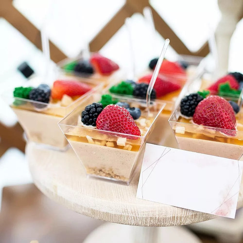 Mini Vasitos Postres Reposteria Plastico Con Cuchara,100pzas