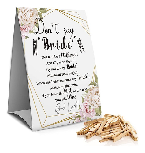 No Digas Bride Clothespin Games Sign (1 Signo + 50 Mini Pinz