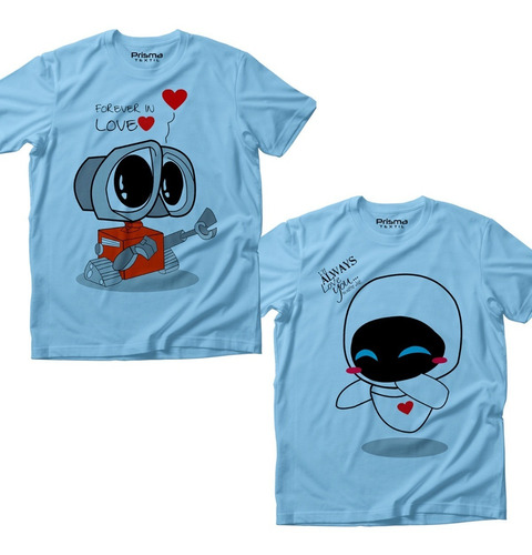 Playera Pareja Walle Y Eva Novios Azul