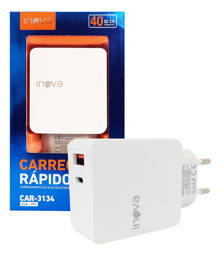 Fonte Carregador Turbo 40w Carregamento Rápido 2 Entradas