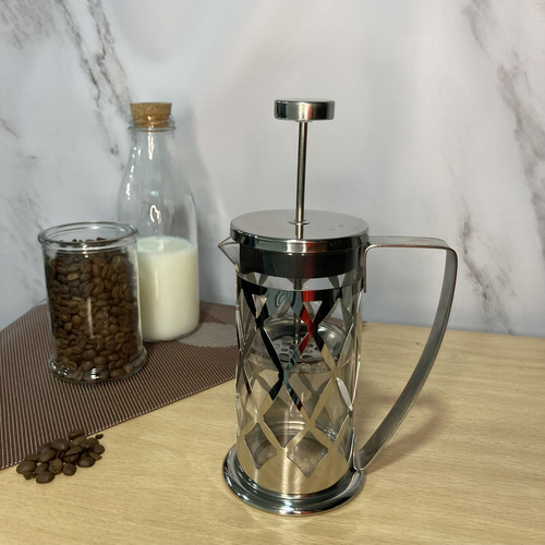 Cafetera Prensa Con Embolo 350 Ml Vidrio A Presión Café Prensa Francesa Plateada