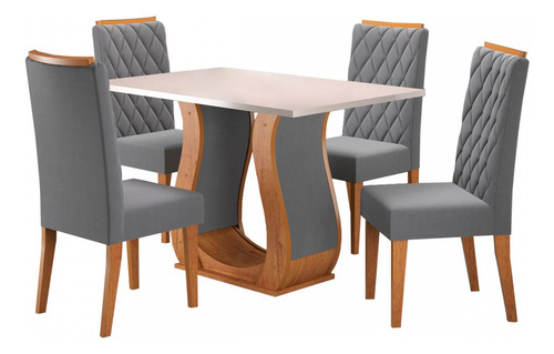 Mesa de Jantar com 4 Lugares Los Angeles Panorama Móveis 73252 Veludo Cinza Tampa Bege Pés Marrom
