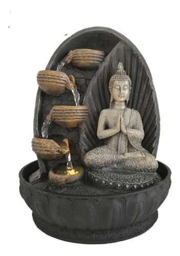 Fuente De Agua 30cm Buda Meditando 4 Cascadas + Luz Led Tm