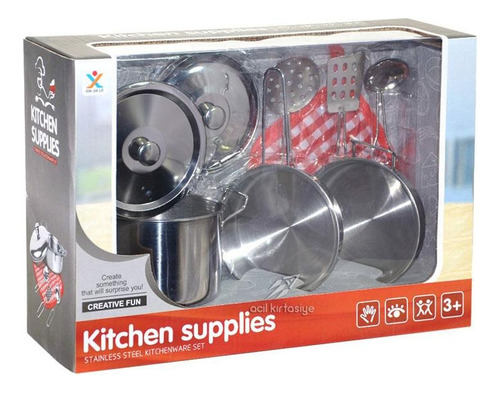 Juego De Cocina Ollas De Juguete Metal Aluminio Resistente Color Multicolor