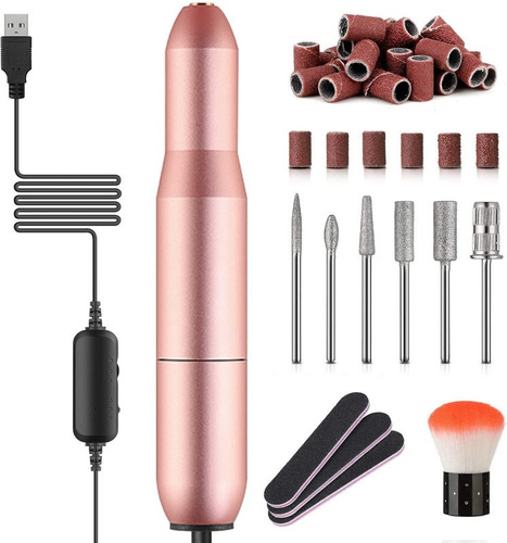 Kit Taladro Eléctrico Para Uñas Profesional De Manicura Rosa