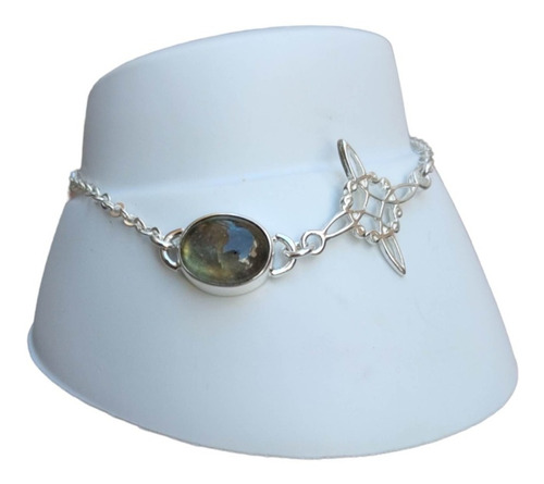 Pulsera Nudo De Brujas Plata 925 Piedra Labradorit + Bolsita