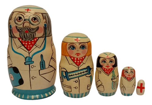 Doctor Muñecas Matrioskas Adorno Navideño De Madera 10cm 5pc