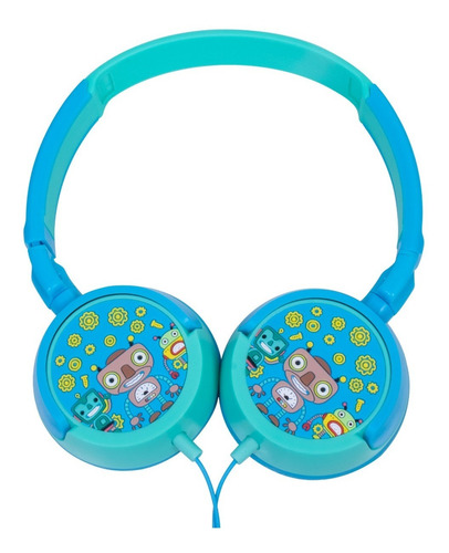 Imagem 6 de 9 de Kit Fone De Ouvido Infantil Unicórnio Rosa + Robôs Azul Oex