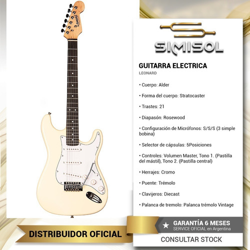 Imagen 2 de 5 de Guitarra Electrica Stratocaster Leonard Le362 Palanca Cuota