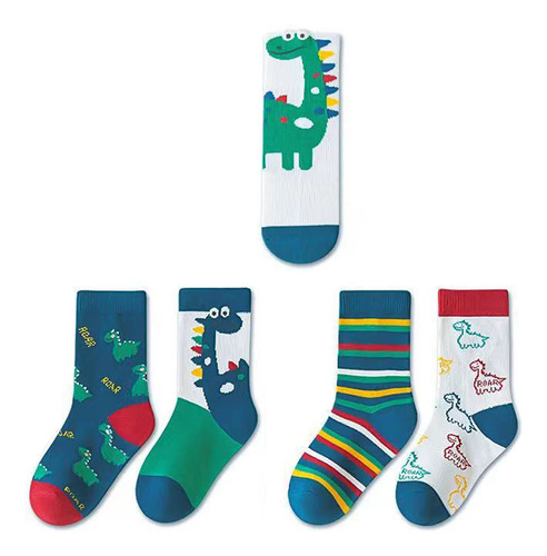 Calcetines Con Estampado De Dinosaurios Para Niños, 5 Pares