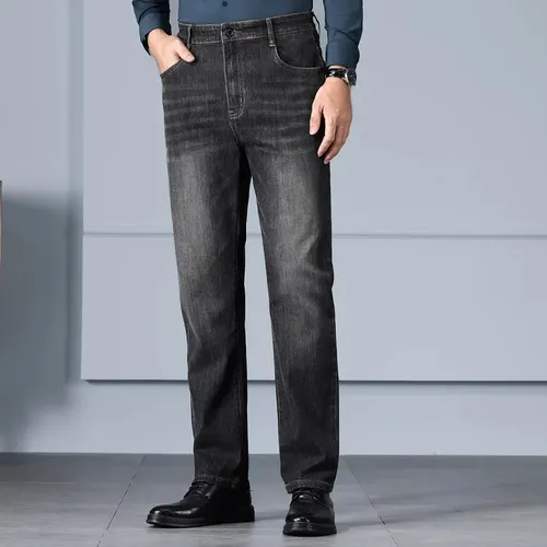 Pantalones Vaqueros Elásticos De Pierna Recta Para Hombre, C