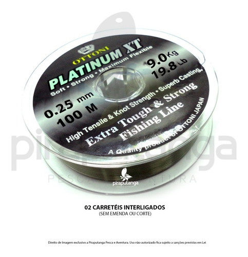 Linha Monofilamento Ottoni Platinum Xt 0,25mm 21lbs 200m