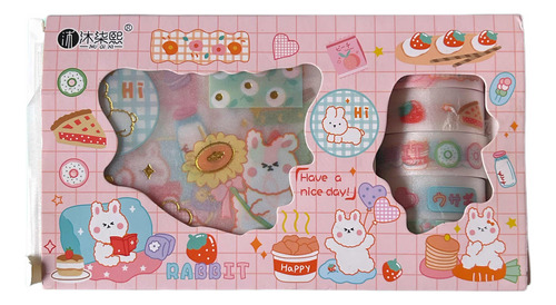 Set De 10 Laminas De Stickers + 5 Washi Tape, Con Brillitos