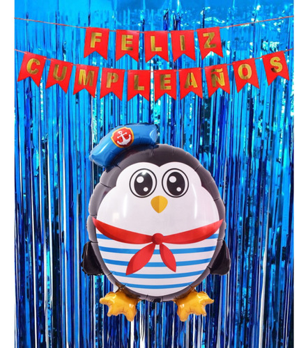 Combo Fiesta Cumpleaños Globos Temática Pingüino Marinero