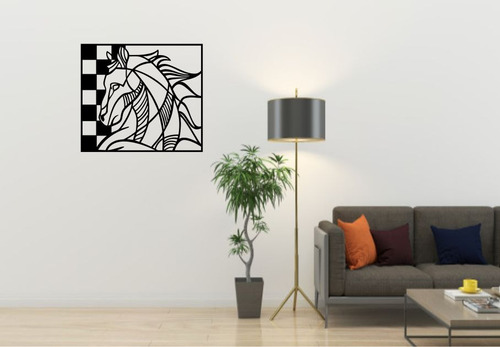 Cuadro Caballo Ajedrez Corte Láser 60x60 Cm Negro Negro