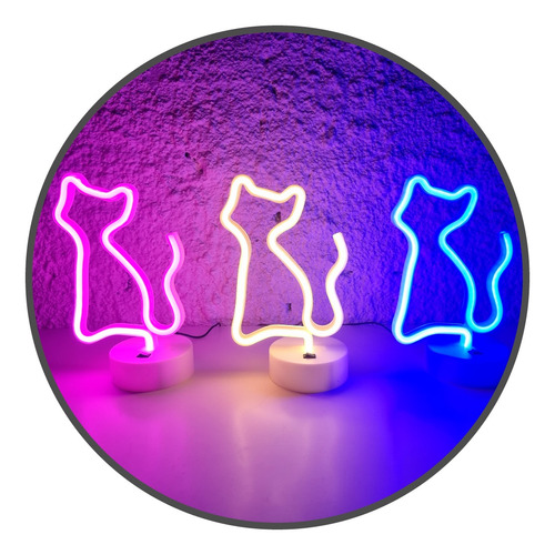 Lámpara Neón Led Gato Pila Decoración