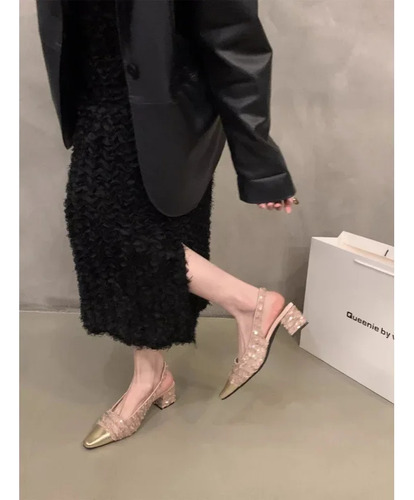 Zapatos De Tweed De Tacón Alto Para Mujer, Punta Puntiaguda,
