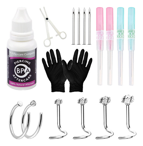 20pc Pro Piercing Kit Bpa Aftercare Solución De Limpie...