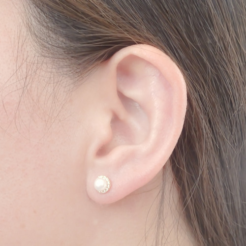 Amor Eterno - Broqueles Perla Diamantes / Aretes Oro 10k