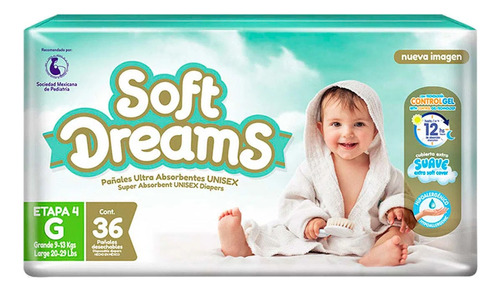 Pañales Soft Dreams Unisex Talla Grande 36 Pañales Etapa 4