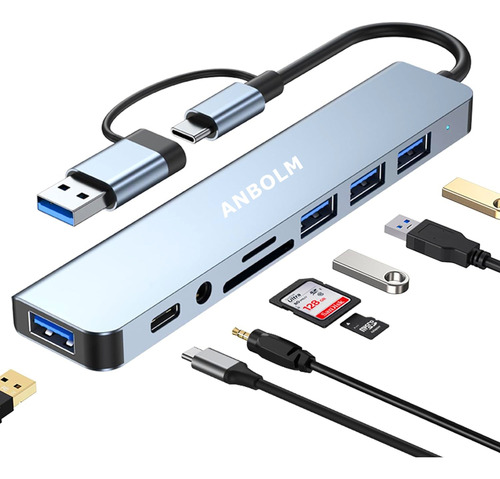 8 En 1 Adaptador Usb C Hub Tipo C, Multipuerto, Usb 3.0, Sd