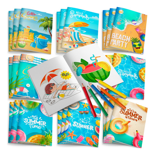 24pcs Libro Para Colorear Verano Con Lápices De Colores