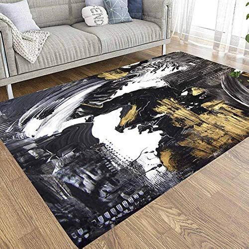Pamime Soft Large Area Rug, Abstract Painted Black White Gol