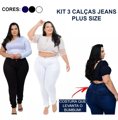 Calça Jeans Plus Size Moda Maior Feminina Cós Modelador Top