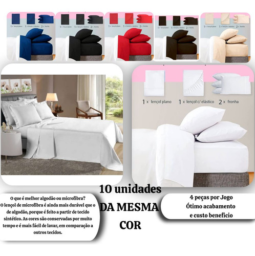 Kit 10 Jogo Lençol Cama Casal Queen 4 Pcs Premium Liso Cor Avela 6008