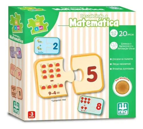 Jogo Educativo Matemática 20 Peças Madeira 3 Anos NIG Brinquedos