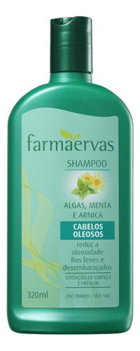 Shampoo Farmaervas Cabelos Oleosos Algas, Menta e Arnica de menta en garrafa de 320mL