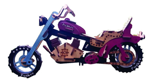 Modelo En Madera Para Armar Moto Tipo Harley Color Vinotinto