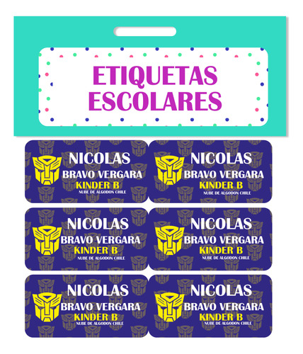 40 Etiquetas Escolares Personalizadas Transformer Niños