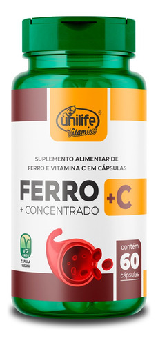 Kit 5 Ferro Com Vitamina C 60 Cápsulas Unilife.