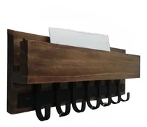 Comprar Perchero 40cm Porta Llaves Rústico De Madera Con 7 Ganchos 