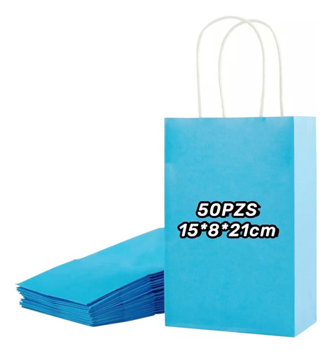 50 Bolsas De Papel Bolsa Kraft Ecologica Embalaje 15*8*21cm Color Azul