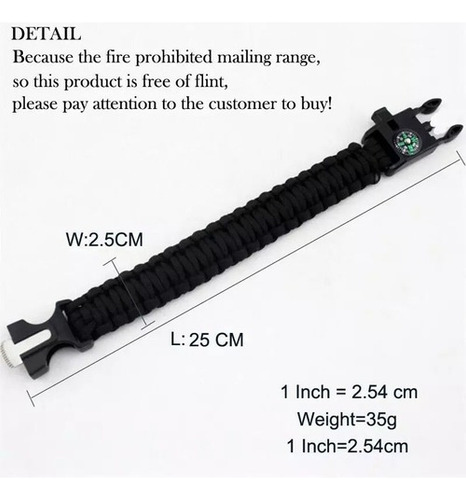 Pulsera Paracord Supervivencia Pedernal Silbato Brújula