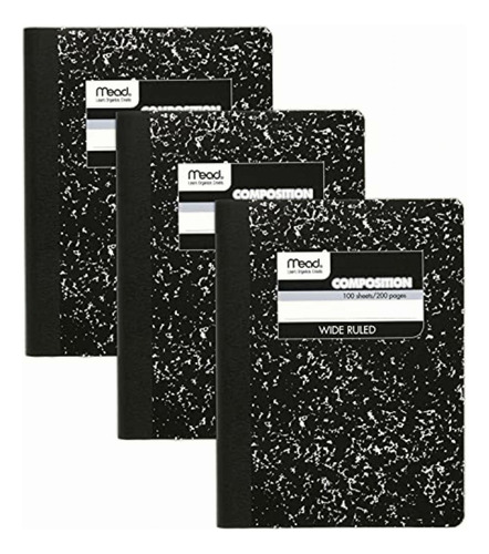 Mead Square - Notebook, 100 hojas, Wide Ruled, Black, 3 Pack